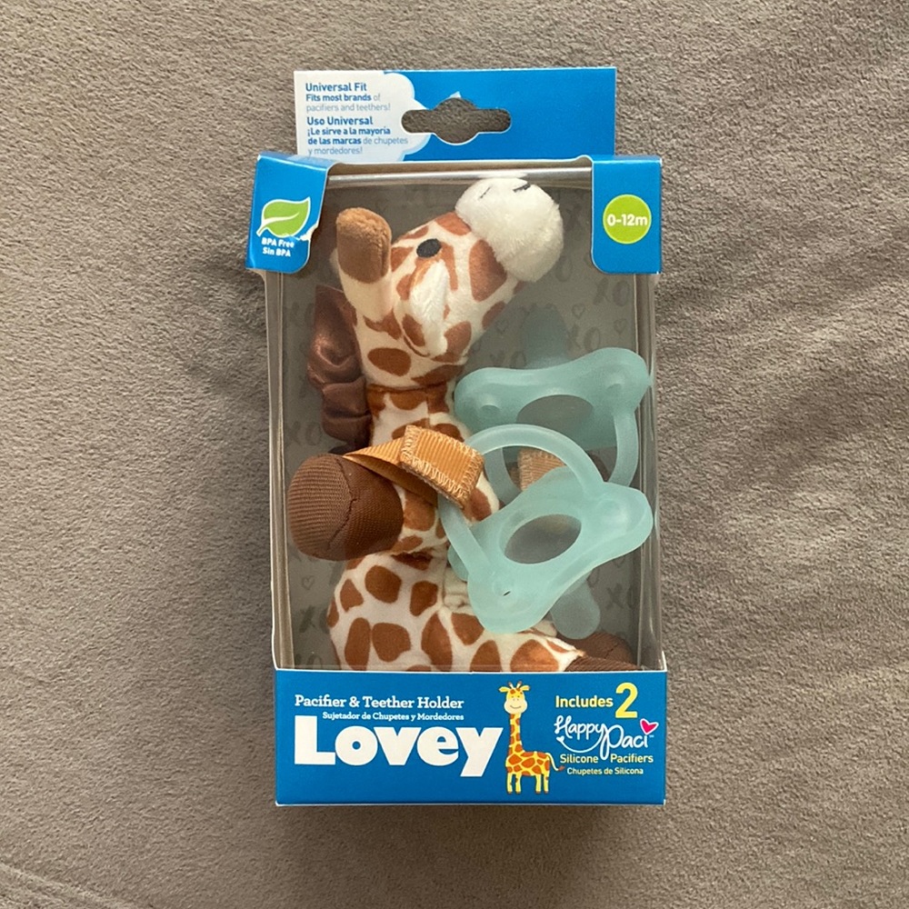 Dr.Brown’s Giraffe Pacifier and Teether Holder, 2 Happy Silicone Pacifiers